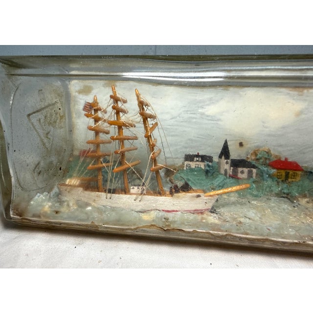 Rare Antique 19th Century Handmade Folk Art Sailboat Ship in Bottle Sculpture For Sale - Image 11 of 17