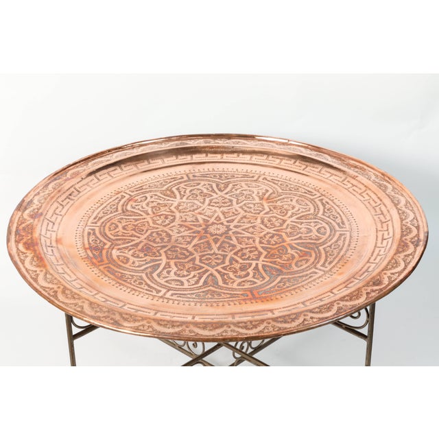 1940s Moroccan Round Metal Tray Table On Iron Base Chairish