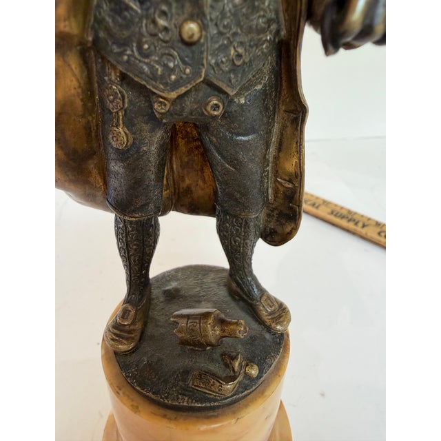 Antique Continental Bronze Figure of an 18th-Century Gentleman, Shielding Eyes, on Marble Plinth — Austrian School, Circa 1900 For Sale In Chicago - Image 6 of 12