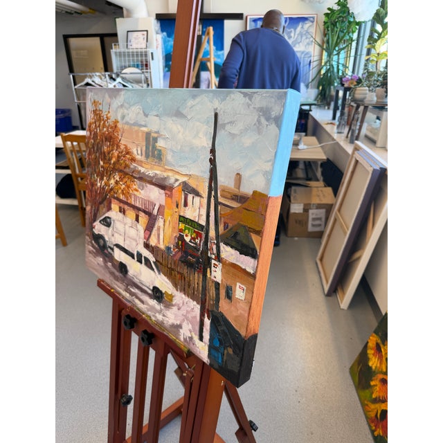 Contemporary White Vans and Russet Leaves, Knife Painting, Oil on Canvas, Godfrey Afebuame (2026) For Sale - Image 3 of 5