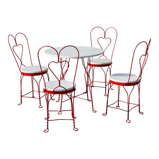 20th Century Ice Cream Parlor Dining Table & 4 Chairs Chairish