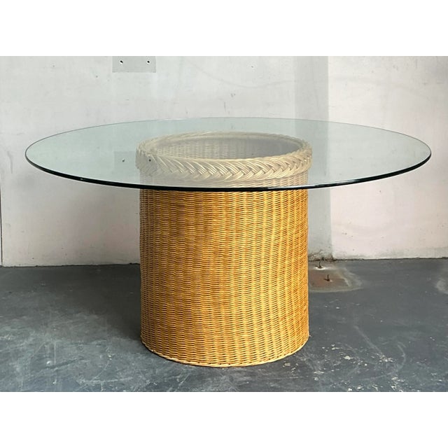 Vintage Boho Braided Rattan Dining Table For Sale - Image 4 of 9