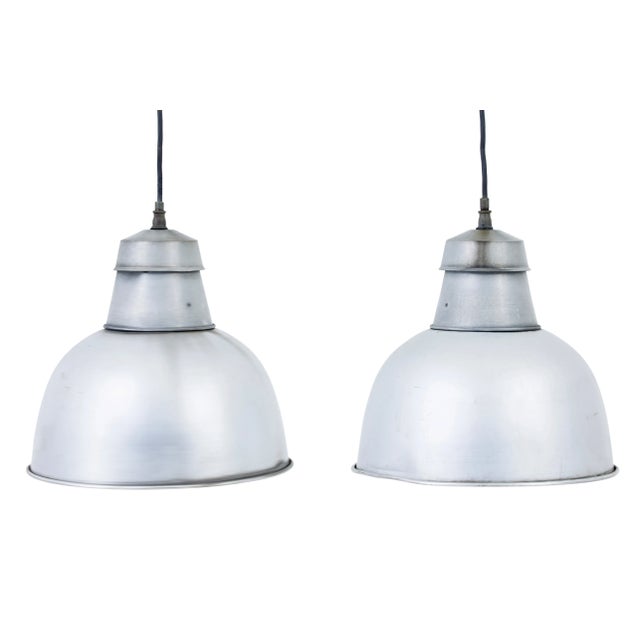 Industrial Metal Hanging Ceiling Lights, 1920s, Set of 2 For Sale - Image 4 of 8