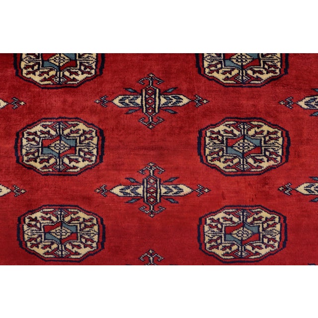 Tribal Bokhara Red/Blue Hand Knotted Wool Rug For Sale - Image 4 of 8