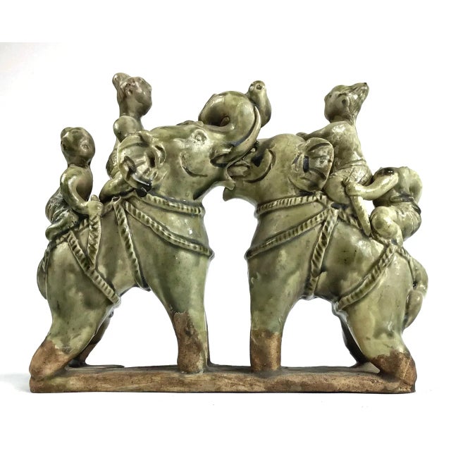 1900 - 1909 Early 20th Century Antique Thai Ceramic Elephant Statue For Sale - Image 5 of 13