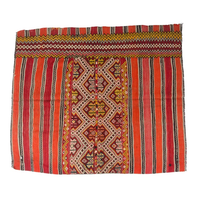 Mid 20th Century Vibrant Red, Orange & Yellow Flatweave Kilim For Sale