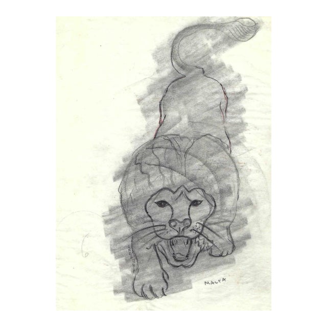 1940s Helen Mata Drawing of a Lion For Sale