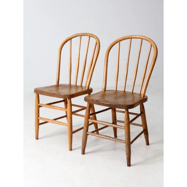 Pair Antique Farmhouse Windsor Dining Chairs For Sale - Image 6 of 9