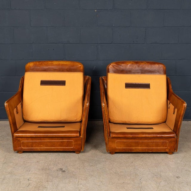 Brown Vintage French Leather Chairs in the style of Roche Bobois, 1970s, Set of 2 For Sale - Image 8 of 18
