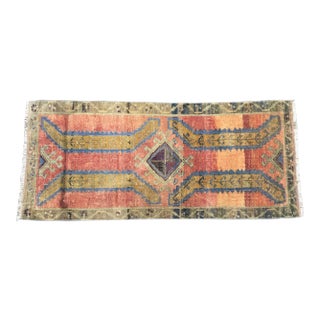 Vintage Aztec Turkish Handmade Wool Red and Yellow Small Rug For Sale