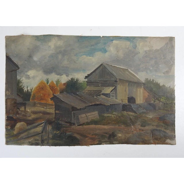 Vintage Early 20th Century European Rustic Farm Painting For Sale In Seattle - Image 6 of 8