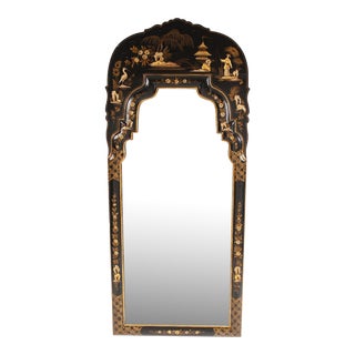George I Style Black Chinoiserie Decorated Mirror For Sale