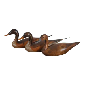 Set of 3 1980s Carved Drake Duck Decoys Big Sky Carvers Craig Fellows Da Callaway