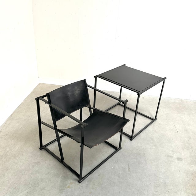 Mid-Century Modern FM62 Chair and Table in Black Leather by Radboud Van Beekum for Pastoe, 1980s, Set of 2 For Sale - Image 3 of 14