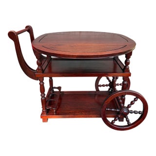 Late 20th Century Vintage Rosewood Drop Leaf Tea Bar Cart For Sale