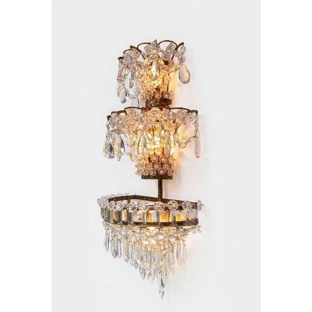 Metal Large French Wall Sconces in Brass and Crystal, 1940s, Set of 2 For Sale - Image 7 of 14