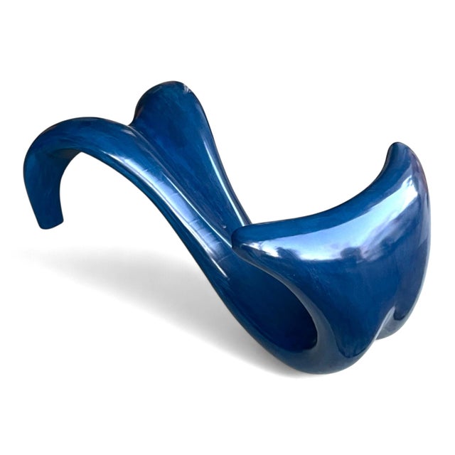 Postmodern Sculptural Navy Blue Coffee Table With Oval Glass Top For Sale In Los Angeles - Image 6 of 11
