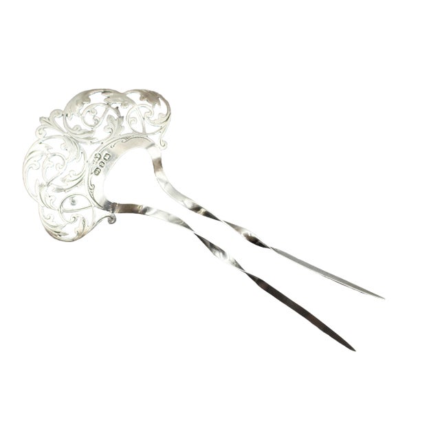 1898 Edwardian Sterling Silver English Hair Pin For Sale