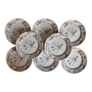 Set of 8 Antique Brown Transfer Salad Plates by Brown-Westhead, Moore & Co