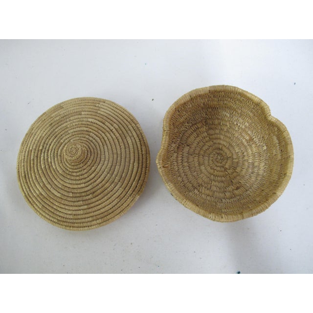 Early 20th Century Alaskan Native Tlingit Coil Geometric Design Basket With Lid For Sale - Image 5 of 9