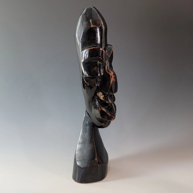 Abstract Hand Carved Ebony Wood Bust Sculpture, African Tribal Brutalist Modern For Sale - Image 11 of 11