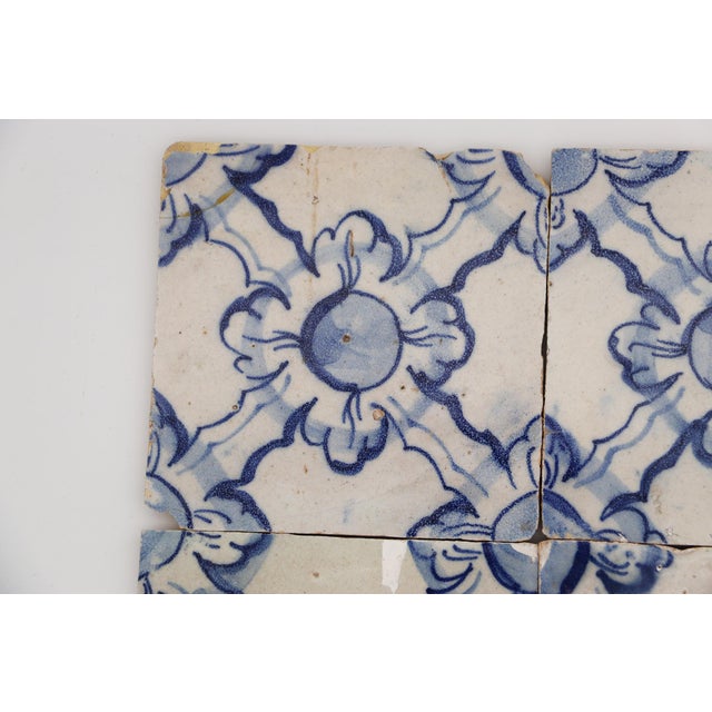 18th Century 18th Century Set of Four Tiles Blue & White Floral Shapes, Portuguese For Sale - Image 5 of 14