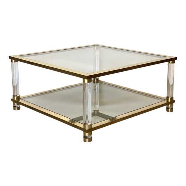 Brass and Acrylic Glass Coffee Table, 1970s For Sale