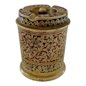 Vintage Boho Chic Etched Brass Oriental Cigarettes Tobacco Box With Ashtray Lid From India