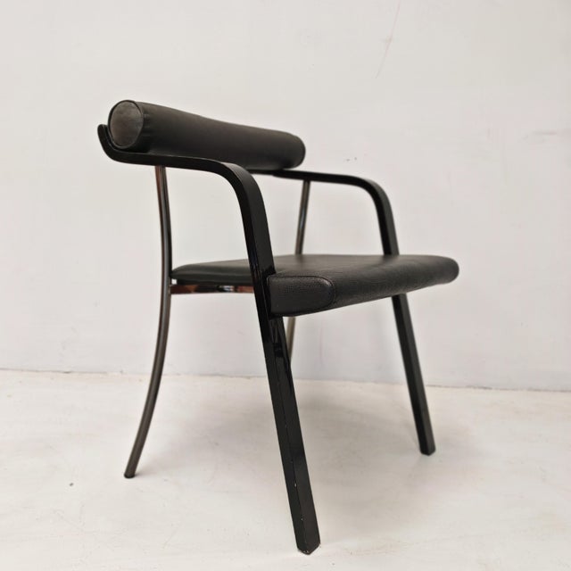 Vintage Black Armchairs with Armrests, 1980s, Set of 4, in Good conditions. Designed 1980 to 1989