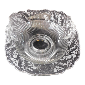 1930s Cambridge Rams Head Serving Bowl With Etched Flowers