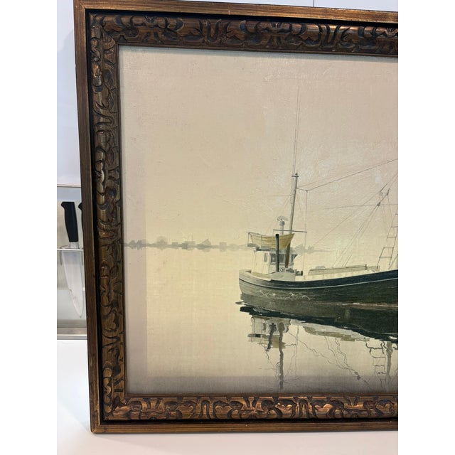 Vintage Oil Painting of Nantucket Fishing Boat on Calm Water by Lytas For Sale In Miami - Image 6 of 6
