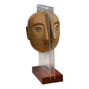 1950s Mid-Century David Gil Split Stoneware Sculpture on Lucite Bennington Potters
