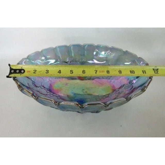 Late 20th Century Indiana Carnival Glass Harvest Grape Blue Oval Center Fruit Bowl For Sale - Image 5 of 11
