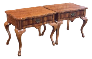 Century Furniture Serpentine Oversized Rustic “Chelsea” Chair Side Tables / Nightstands