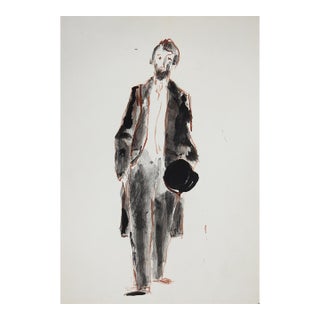 Early 20th Century French Impressionist Study of Gentleman Watercolor Painting For Sale
