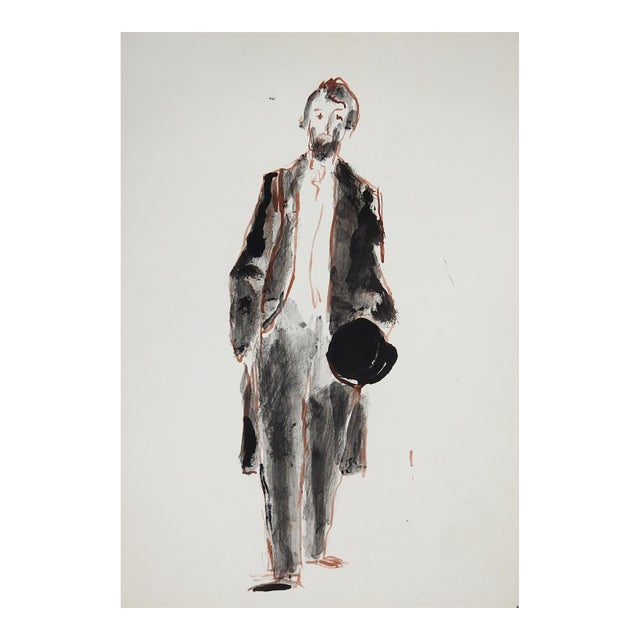 Early 20th Century French Impressionist Study of Gentleman Watercolor Painting For Sale