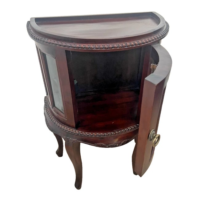Late 20th Century Late 20th Century China Cabinet Demilune Half Moon Shape Curio Display, Led Lighted, Beveled Glass For Sale - Image 5 of 14