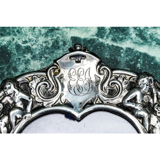 Victorian Lovely Small Ornate Cherub Heart Shape Antique Victorian Sterling Silver Picture Photo Frame Home Decor For Sale - Image 3 of 9