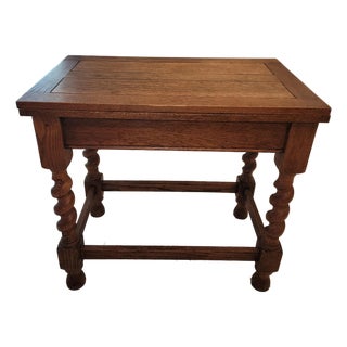 1940s Oak Fold Top Barley Twist Card Table For Sale