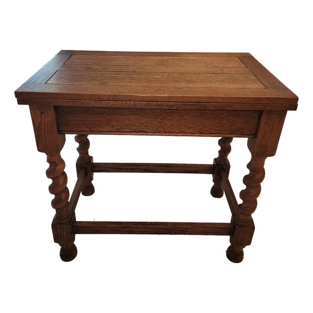 1940s Oak Fold Top Barley Twist Card Table For Sale