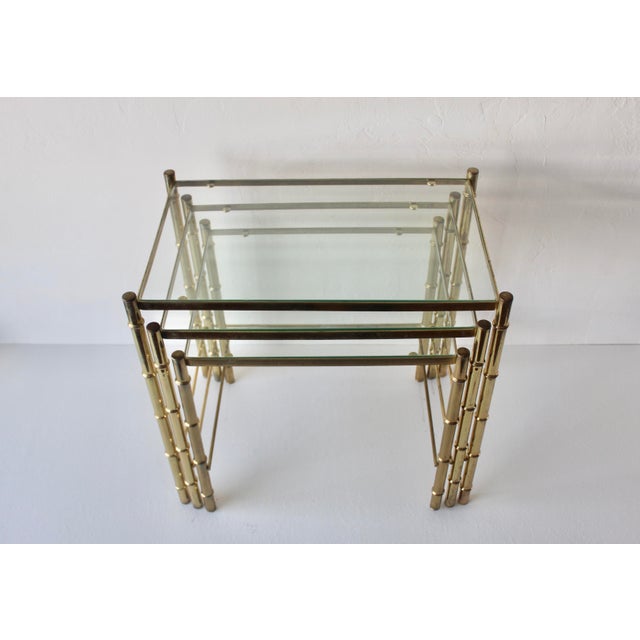 Late 20th Century Vintage Boho Brass Bamboo Nesting Tables - Set of 3 For Sale - Image 9 of 18