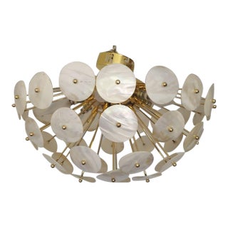 Vintage Sputnik Flush Mount Chandelier With Mother of Pearl Effect Discs, 1980s For Sale