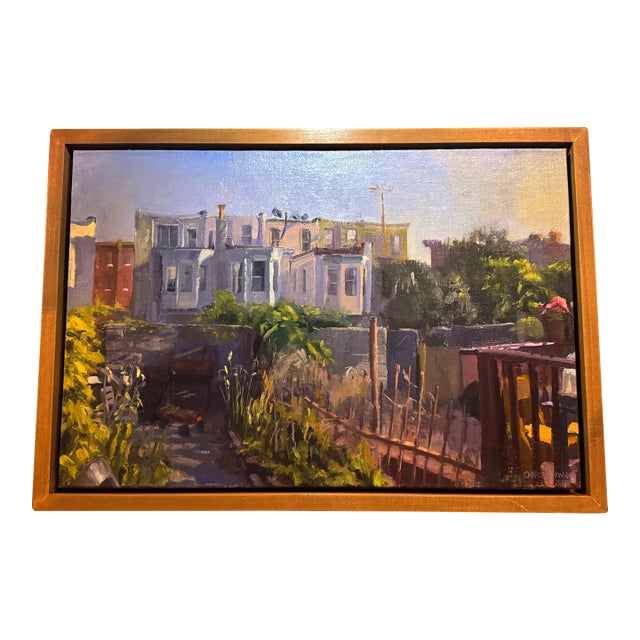 Charles Newman (Pafa Mfa) Original 2008 Oil in Handcrafted Artist Frame – Pre-Gentrification Urban Landscape For Sale