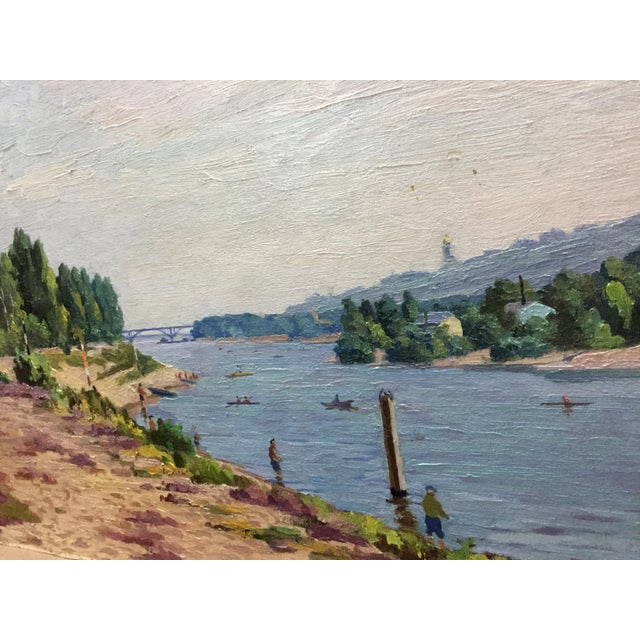 1970s Oil Painting Rest by the River Leonid Konstantinovich Kudryavtsev For Sale - Image 6 of 9
