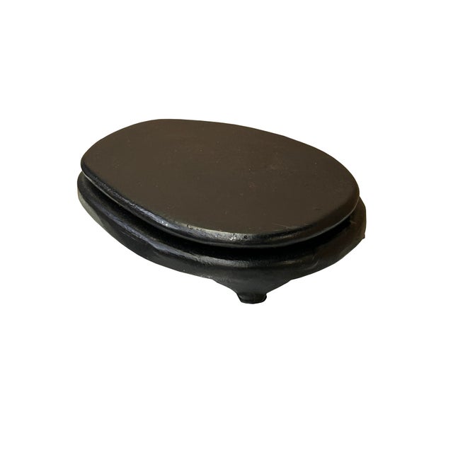 Asian 4.25" Black Wood Uneven Oval Shape Display Stand Riser Easel For Sale - Image 3 of 6