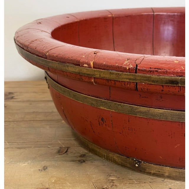 Late 19th Century Large 19th C Brass Trimmed Red Barrel Bowl For Sale - Image 5 of 12