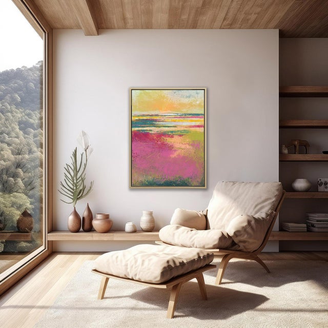 Contemporary Colorful Sunrise Abstract Landscape "Strawberry Daiquiri" Giclee on Canvas - 24x32 Vertical, Framed For Sale - Image 3 of 5