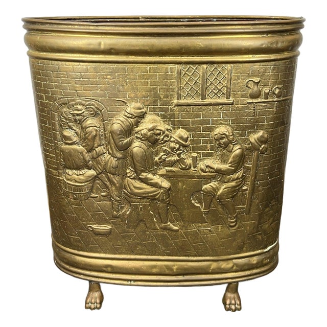 Vintage French Carved Brass Umbrella Stand For Sale