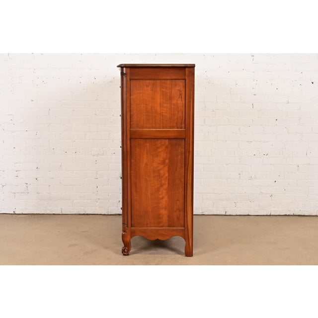 1980s Kindel Furniture French Provincial Louis XV Carved Cherry Wood Highboy Dresser For Sale - Image 11 of 13