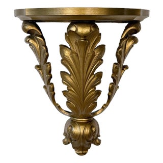 Vintage Hollywood Regency Rococo Gold Wreath Wall Shelf For Sale